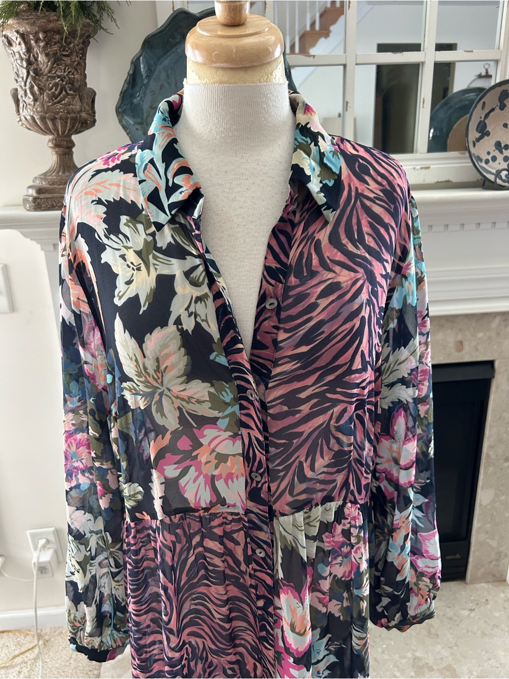Soft Surroundings Multicolor Floral & Zebra Print Button-Front Maxi Dress - Picture 2 of 9